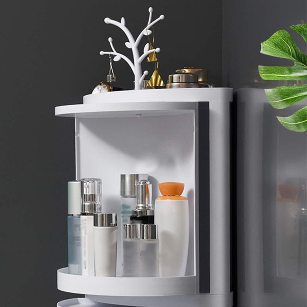 Multifunctional Revolving Triangle Shelf, Wall Suction Type Dust-Proof Organizer, Kitchen Bathroom Cosmetics Storage Box, 360° Triangle Rotating Theme Corner Cabinet, Waterproof Corner Shelf with Door, Bathroom Kitchen Stuff Storage Rack Multifunctional Revolving Triangle Shelf, Wall Suction Type Dust-Proof Organizer, Kitchen Bathroom Cosmetics Storage Box, 360° Triangle Rotating Theme Corner Cabinet, Waterproof Corner Shelf with Door, Bathroom Kitchen Stuff Storage Rack